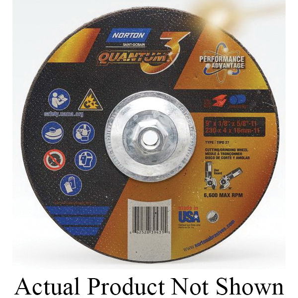 Norton&reg; 66252839423 Depressed Center Wheel, 4-1/2 in Dia x 1/8 in THK, 24 Grit, Ceramic Abrasive