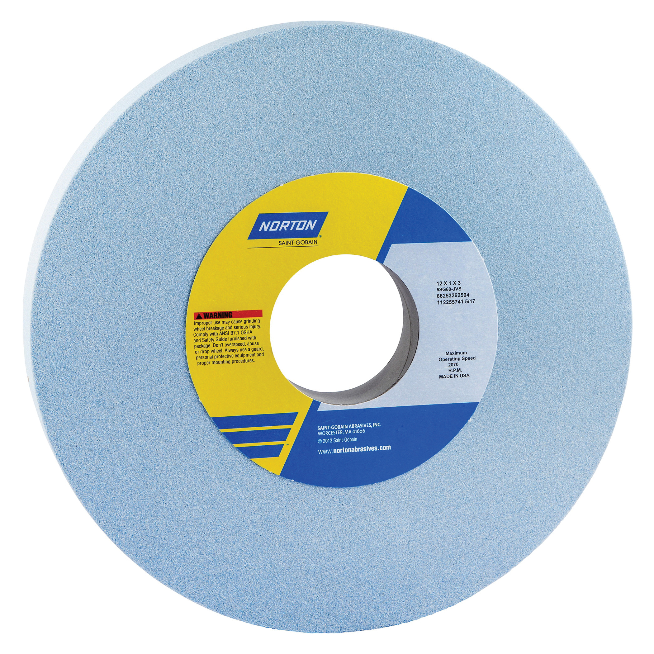 Norton&reg; 66253011505 3SG Straight Toolroom Wheel, 8 in Dia x 1/2 in THK, 1-1/4 in Center Hole, 46 Grit, Ceramic Alumina Abrasive