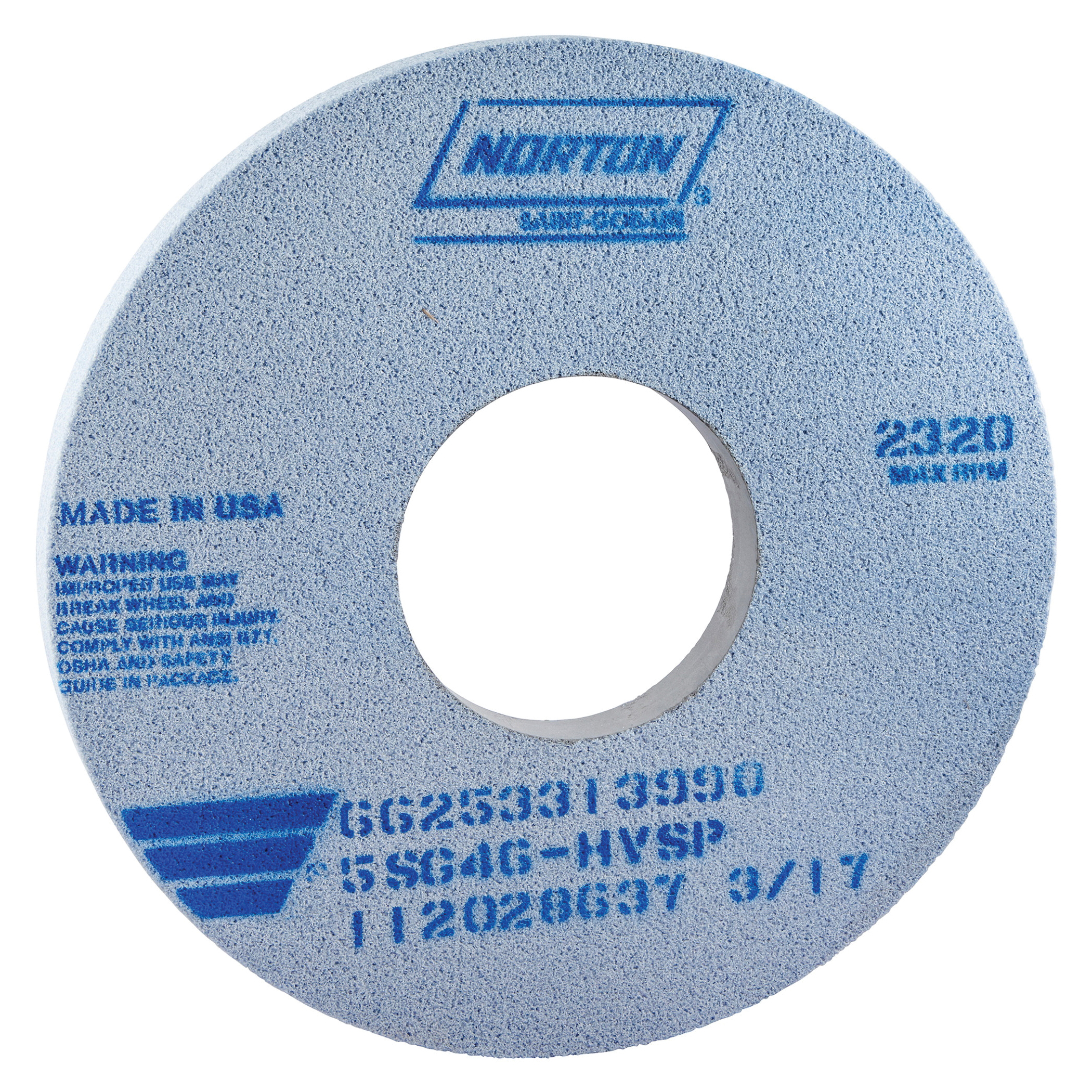 Norton&reg; 66253011505 3SG Straight Toolroom Wheel, 8 in Dia x 1/2 in THK, 1-1/4 in Center Hole, 46 Grit, Ceramic Alumina Abrasive