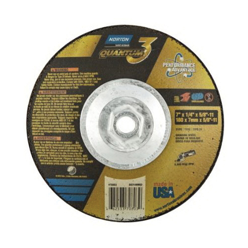 Norton&reg; Quantum&trade;3 66253370803 SG Series Saucer Shape Depressed Centre Saucer Wheel, 7 in Dia x 1/4 in THK, 20 Grit, Ceramic Alumina Abrasive