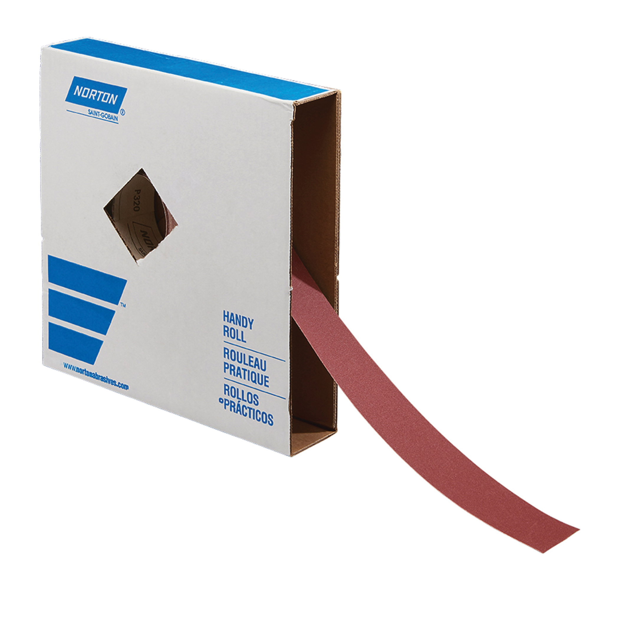 Norton® 66261136209 R243 Coated Abrasive Roll, 50 yd L x 2 in W, 240 Grit, Very Fine Grade, Aluminum Oxide Abrasive, Cotton Backing