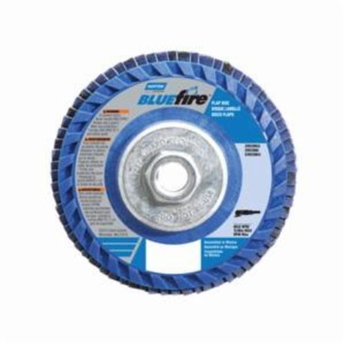Norton&reg; BlueFire&reg; 66623399136 R884P Arbor Thread Quick-Trim Standard Density Coated Abrasive Flap Disc, 4-1/2 in Dia, P36 Grit, Extra Coarse Grade, Zirconia Alumina Plus Abrasive, Type 27 Flat Disc