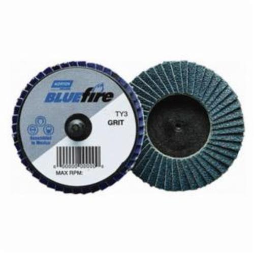 Norton&reg; BlueFire&reg; 77696090169 R884P Extra Heavy Duty Quick-Change TR (Type III) Coated Abrasive Flap Disc, 2 in Dia, P120 Grit, Medium Grade, Zirconia Alumina Plus Abrasive, Type 27 Flat Disc