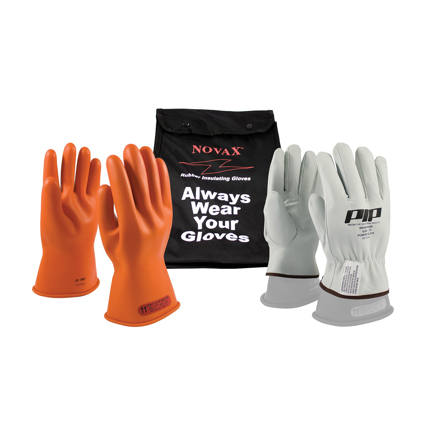 Novax&reg; 148-2136 Protective Bag, Plastic Hook, Snap Closure, For Use With Novax Rubber Insulating Gloves, Nylon, Black with Red/White Lettering