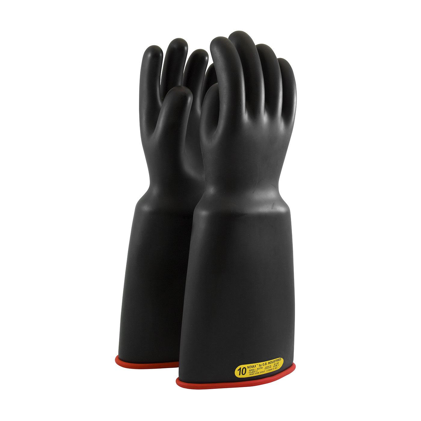 Novax&reg; 151-2-18/9 Insulating Electrical Safety Gloves, 9, Natural Rubber, Black with Yellow Liner, 18 in L, ASTM Class: Class 2, 17000 V AC, 25500 V DC Max Use Voltage