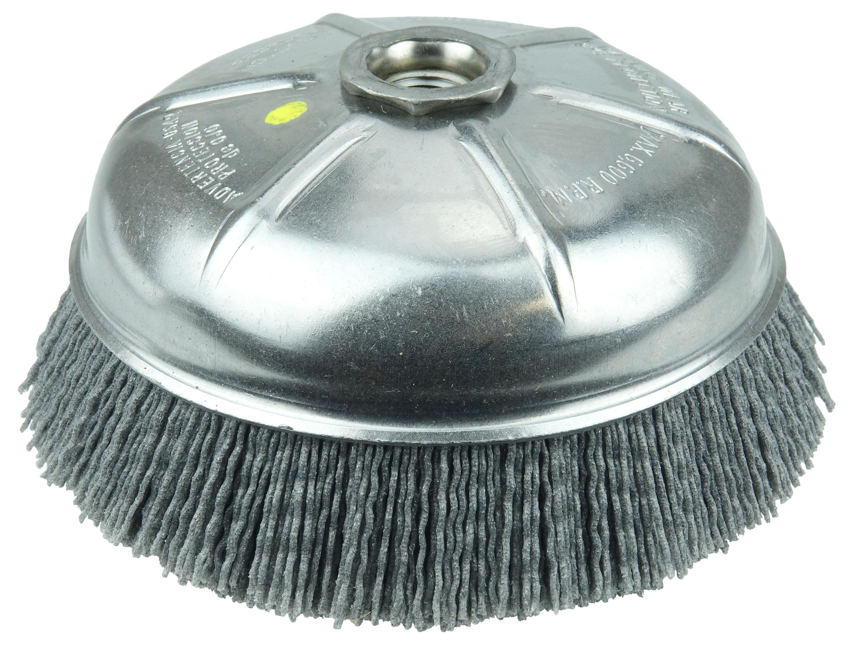 Weiler® 12356 Single Row Cup Brush, 6 in Dia Brush, 5/8-11 UNC Arbor Hole, 0.014 in Dia Filament/Wire, Standard/Twist Knot, Steel Fill