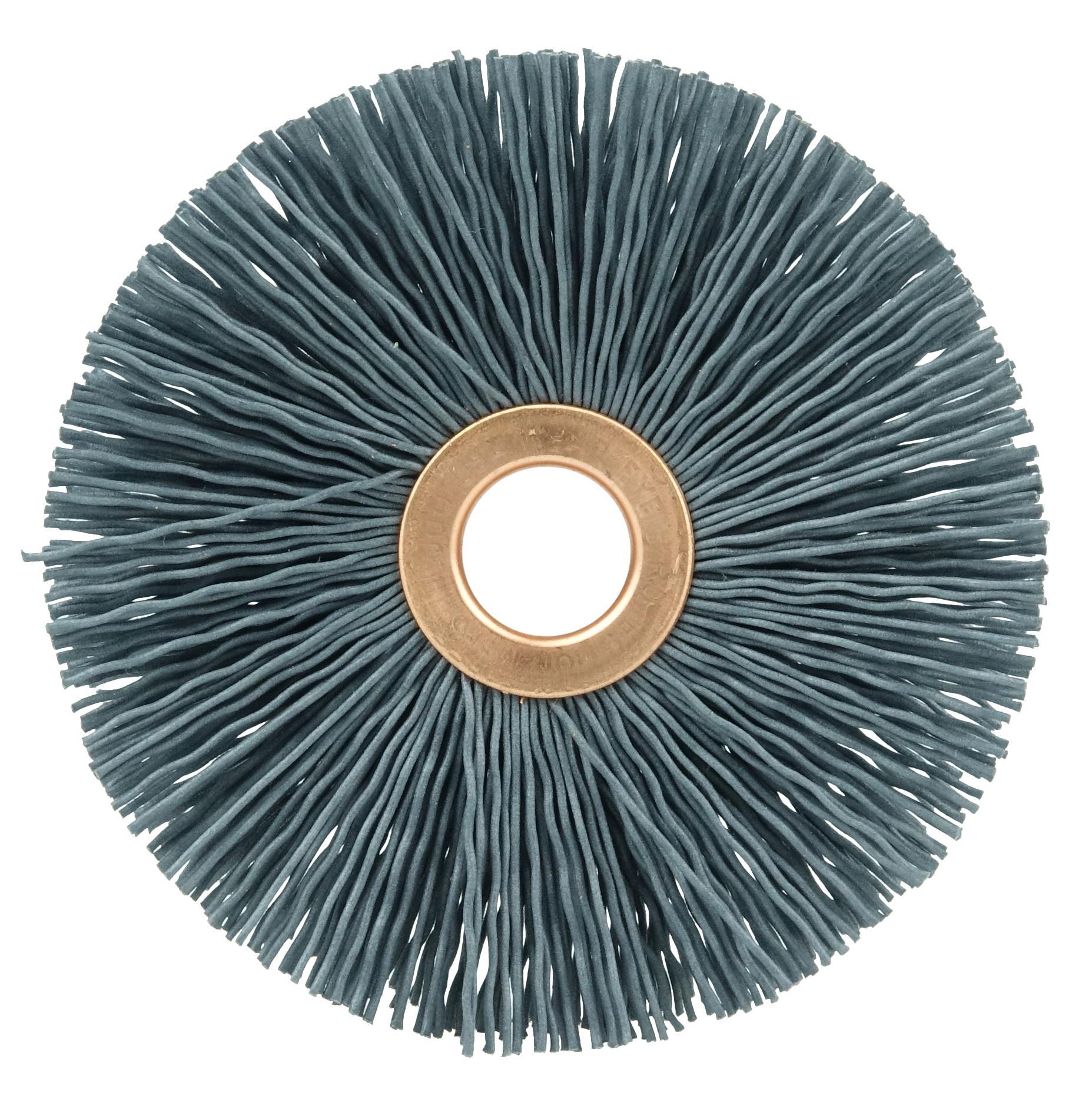 Nylox&reg; 85816 Crimped Composite Back Round Straight Disc Brush, 4 in Dia Brush, 7/8 in Center Hole, 0.04 in Dia Filament/Wire, Silicon Carbide Fill