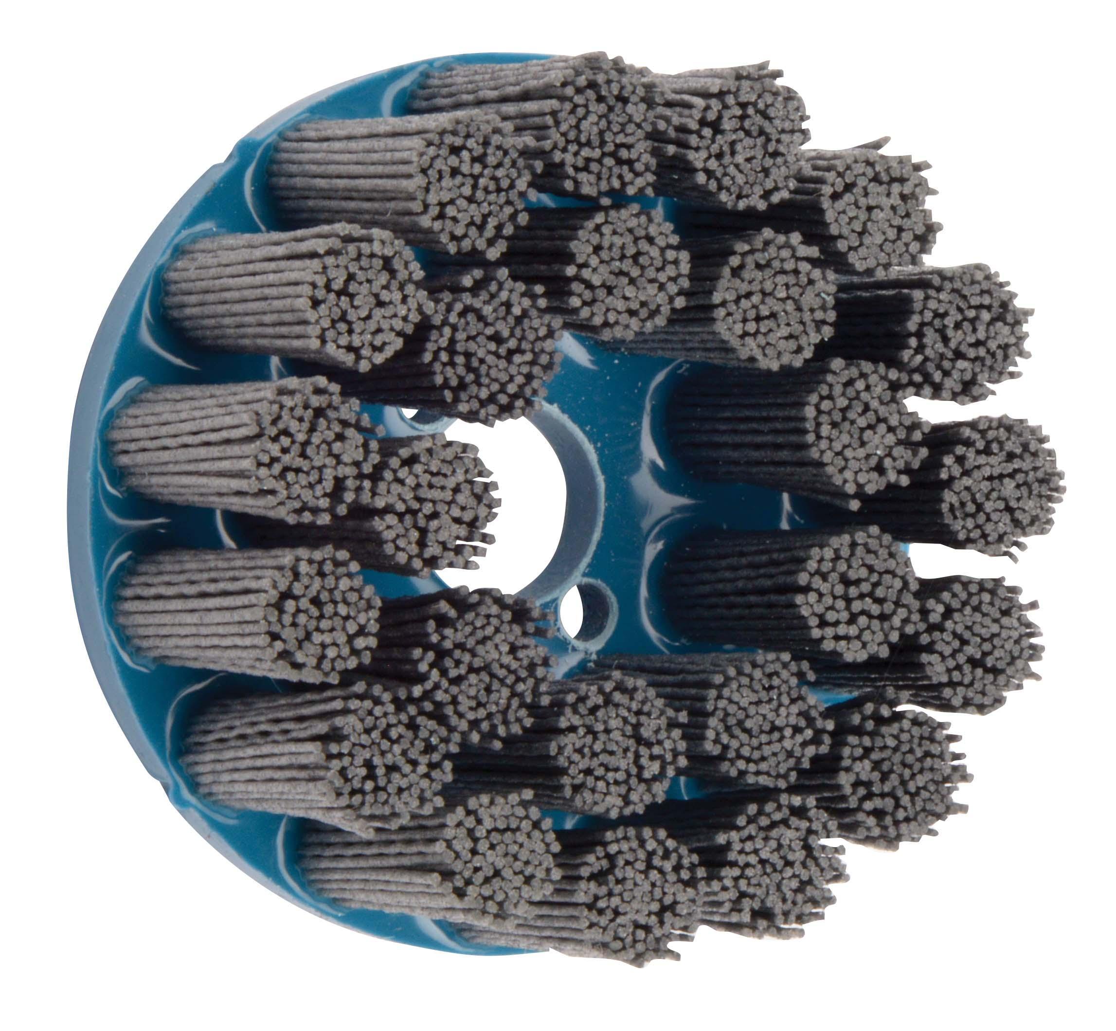 Nylox&reg; 83910 Composite Wheel Brush, 14 in Dia Brush, 1-1/8 in W Face, 0.022 in Dia Crimped/Round Filament/Wire, 5-1/4 in Arbor Hole