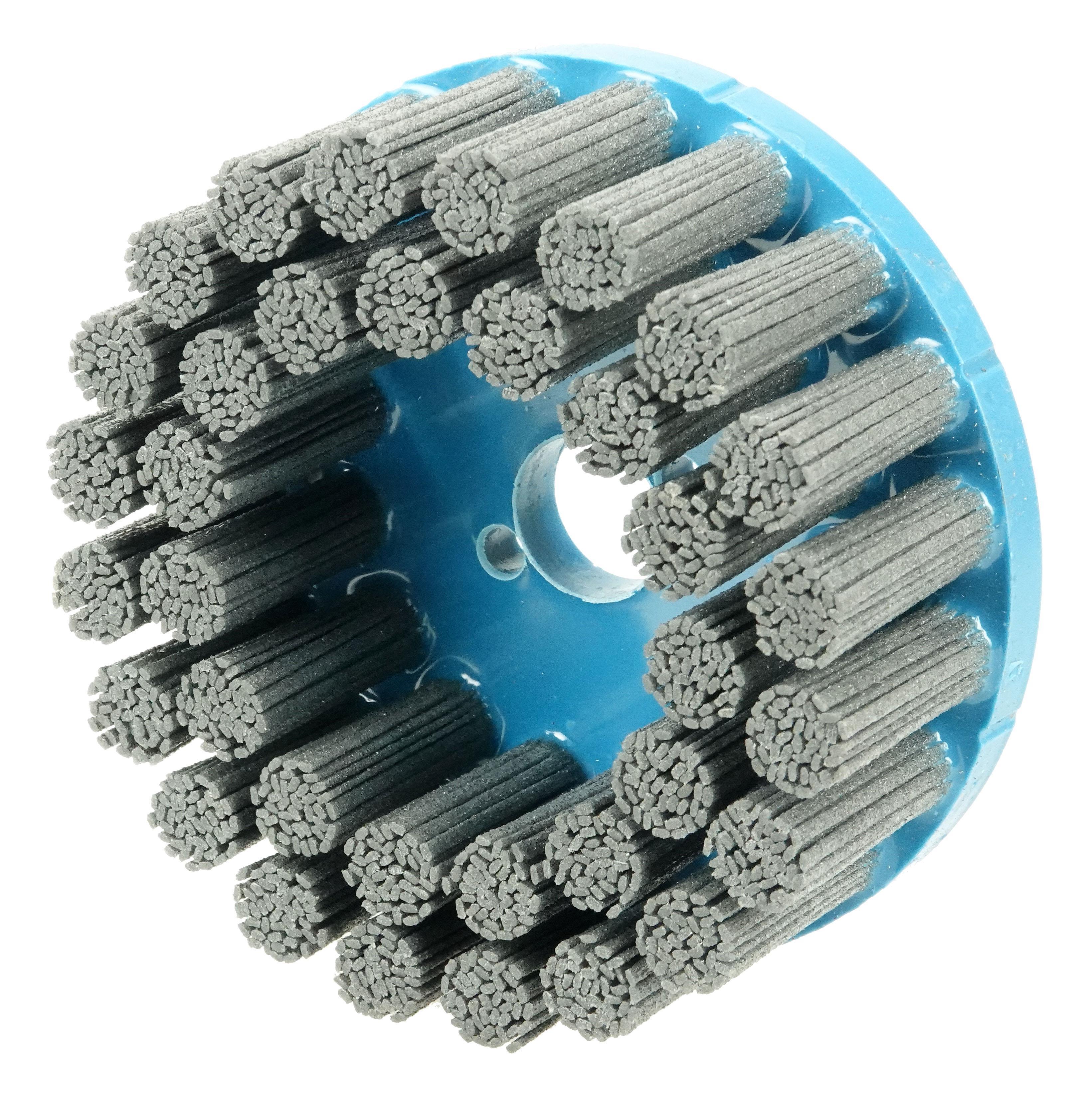 Nylox&reg; 14414 Cup Brush, 3-1/2 in Dia Brush, 5/8-11 UNC Arbor Hole, 0.04 in Dia Filament/Wire, Crimped, Silicon Carbide Fill