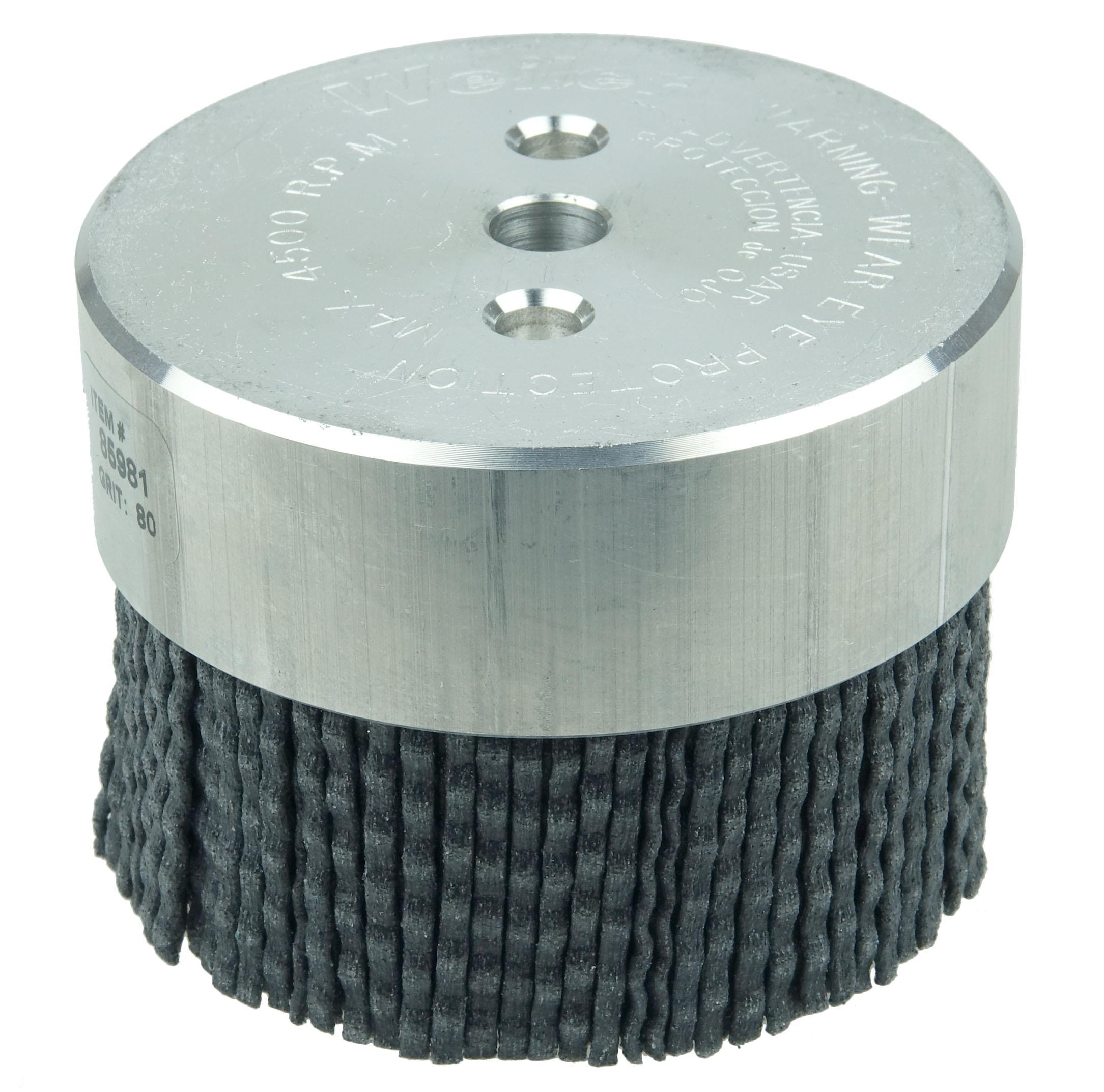 Bore-Rx&trade; 86143 Crimped Maximum Density Round Shell Mill Holder Straight Disc Brush, 8 in Dia Brush, 1-1/4 in Center Hole, 0.055 in Dia Filament/Wire, Ceramic Fill