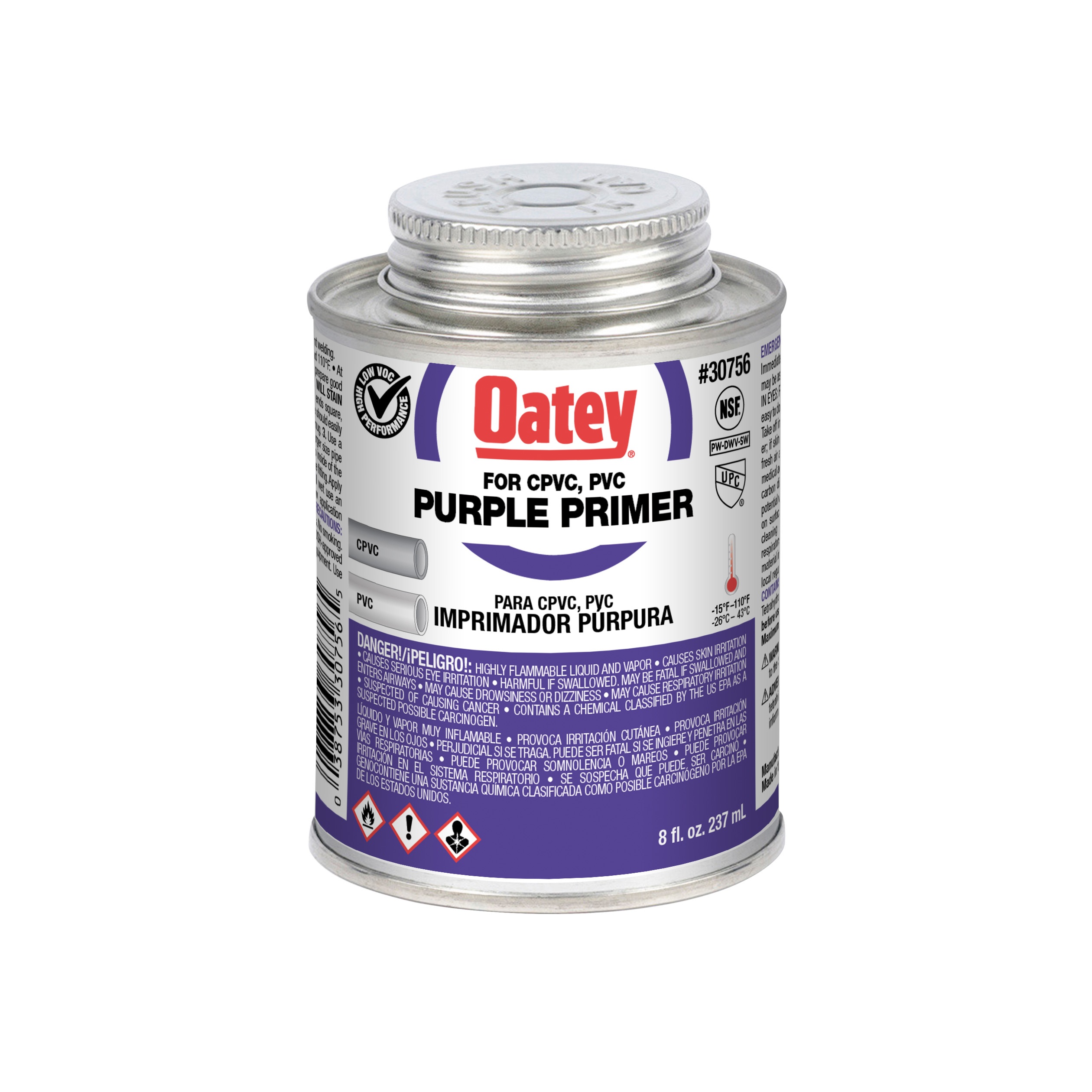 Oatey&reg; 30757 Primer, For Use With PVC and CPVC Pipe and Fittings, Purple, 16 oz Container