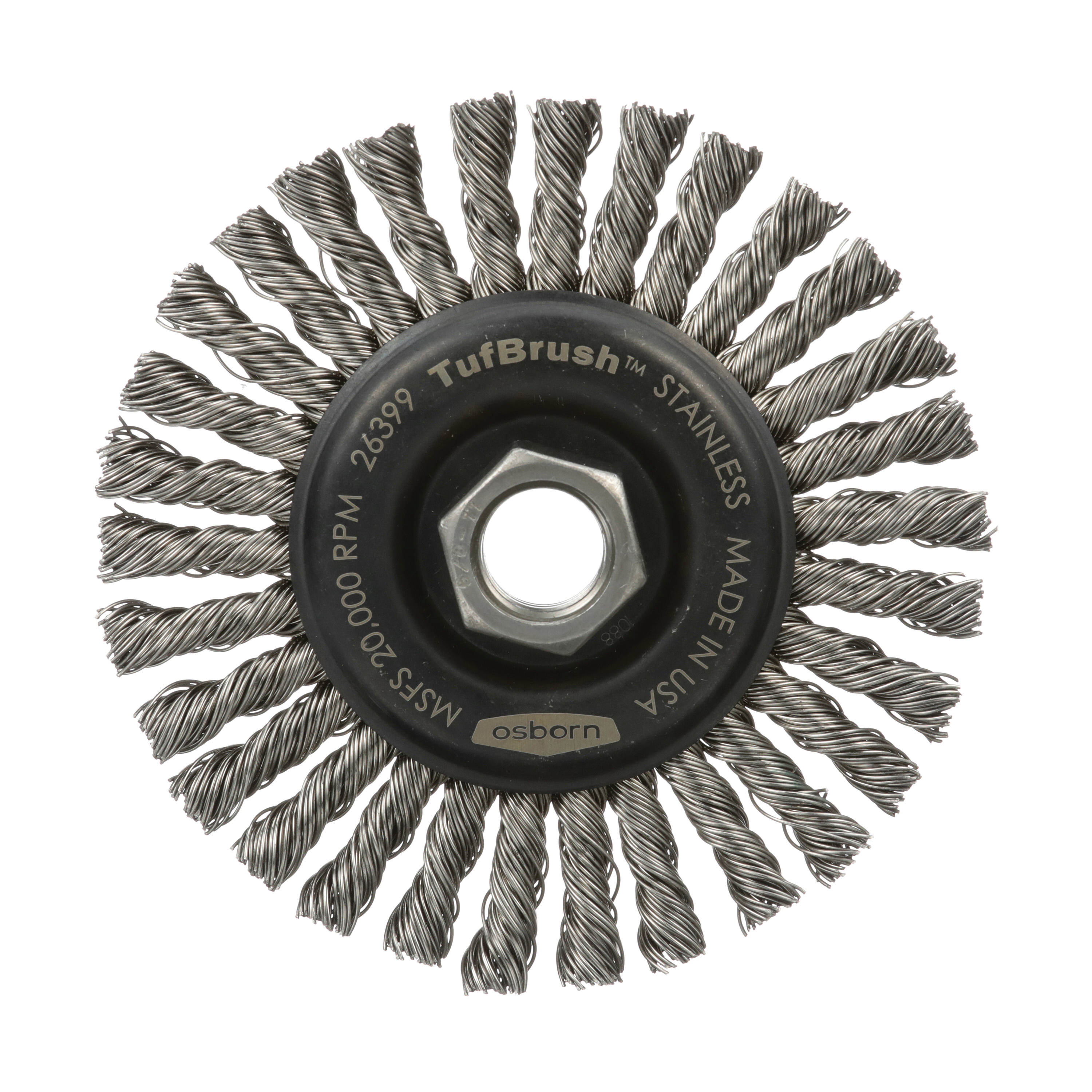 Roughneck&reg; 09400 STB-6 Narrow Face Root Pass Wheel Brush, 6 in Dia Brush, 3/16 in W Face, 0.02 in Dia Filament/Wire Stringer Bead Knot Filament/Wire, 5/8-11 Arbor Hole