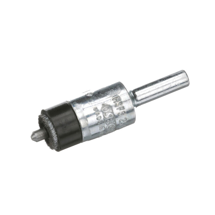 Osborn 0003015700 Bridled Pilot Bonding End Brush, 1/2 in Dia Brush, Crimped, 0.004 in Dia Filament/Wire, AB Carbon Steel Fill, 3/8 in L Trim