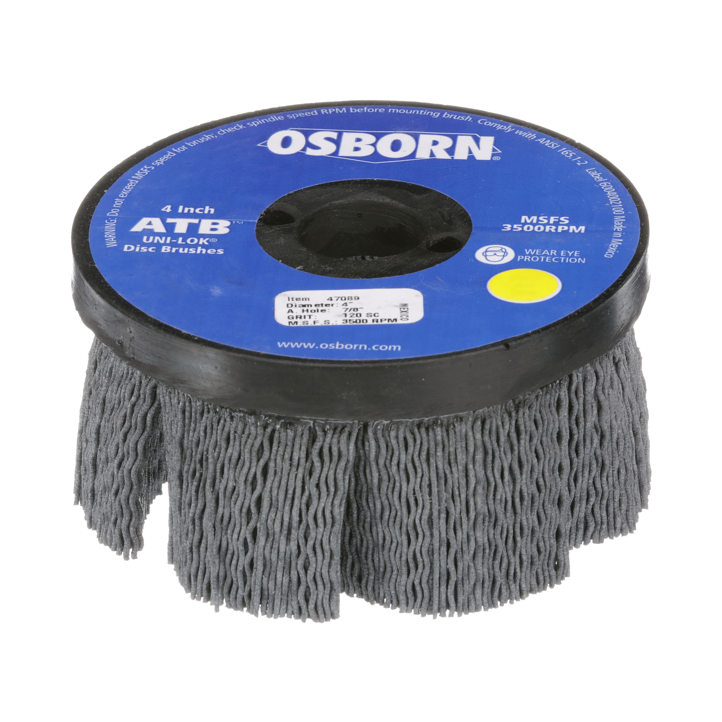 Nylox&reg; 85818 Crimped Straight Disc Brush, 4 in Dia Brush, 7/8 in Center Hole, 0.04 in Dia Filament/Wire, Nylon/Silicon Carbide Fill
