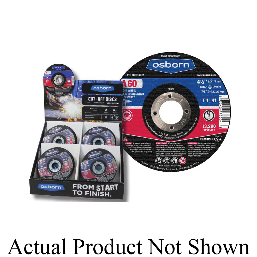 Osborn 1151250572 A Series Type 1 Cut-off Wheel, 6 in Dia x 0.045 in THK, 7/8 in Center Hole, 60 Grit, Aluminum Oxide Abrasive