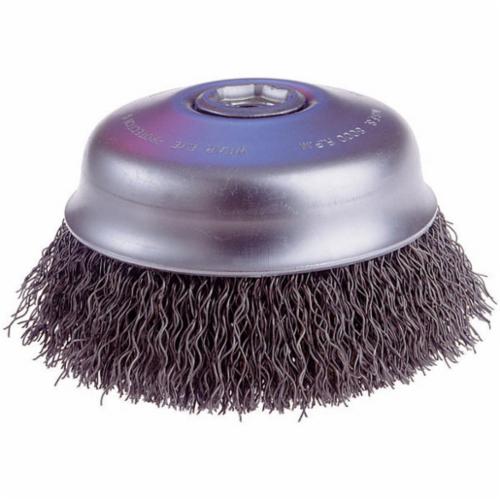 Osborn 0003213400 Cup Brush With Nut, 4 in Dia Brush, 5/8-11 UNC Arbor Hole, 0.02 in Dia Filament/Wire, Crimped, Steel Fill