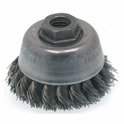 Osborn 0003300100 Heavy Duty High Speed Cup Brush With Nut, 3-1/2 in Dia Brush, 5/8-11 UNC Arbor Hole, 0.02 in Dia Filament/Wire, Partial Twist Knot, Stainless Steel Fill