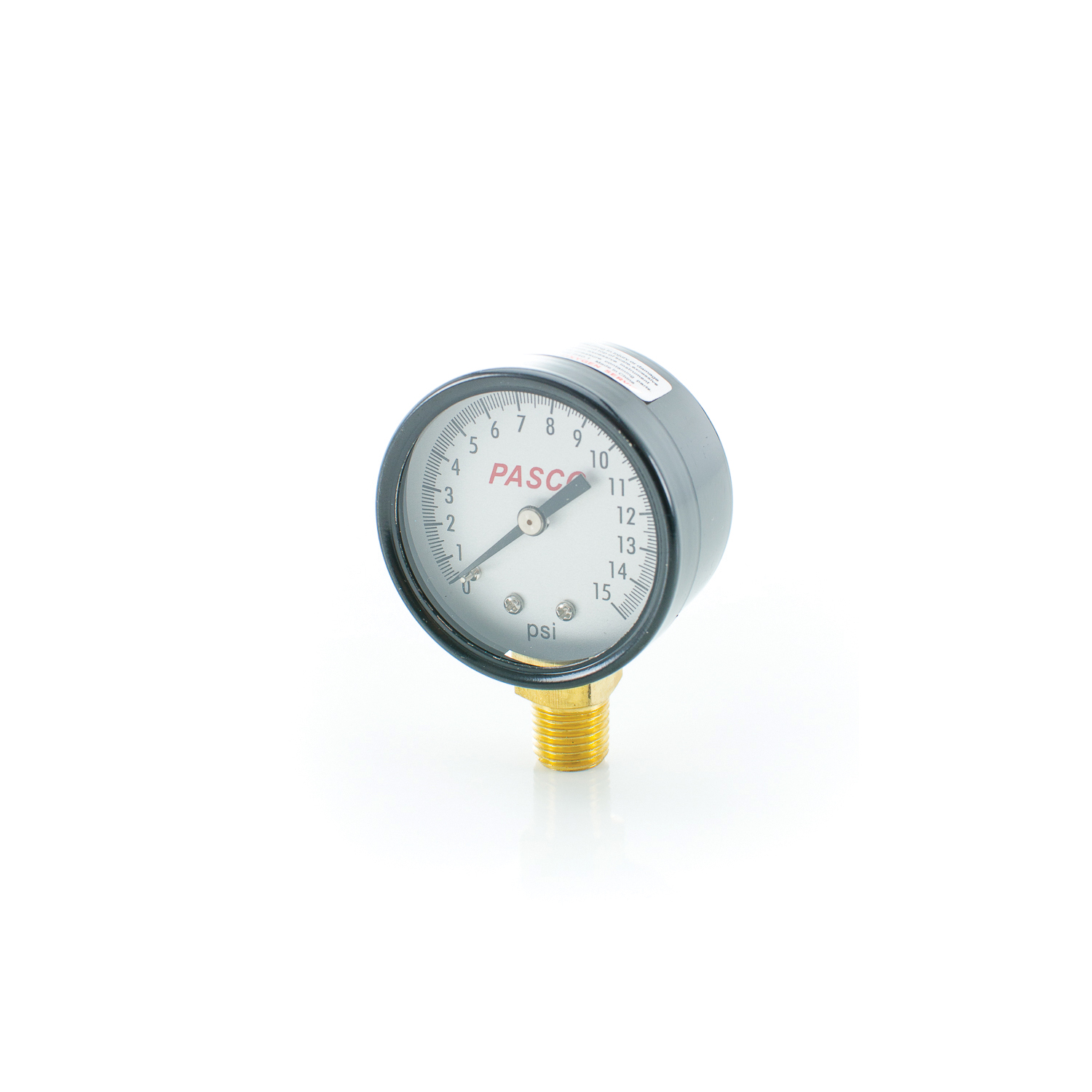PASCO 1726-10 Pressure Gauge, 15 psi, 1/4 in MNPT Connection, 2 in Dial