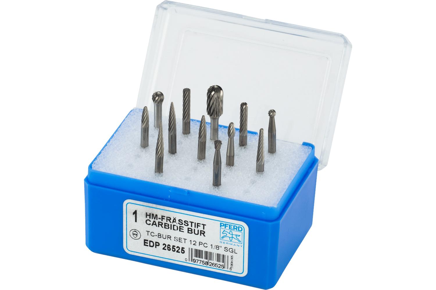 WIDIA METAL REMOVAL 2736246 Type A Shank Inch Burr Set, 1/8 in Dia Head, 9 Pieces