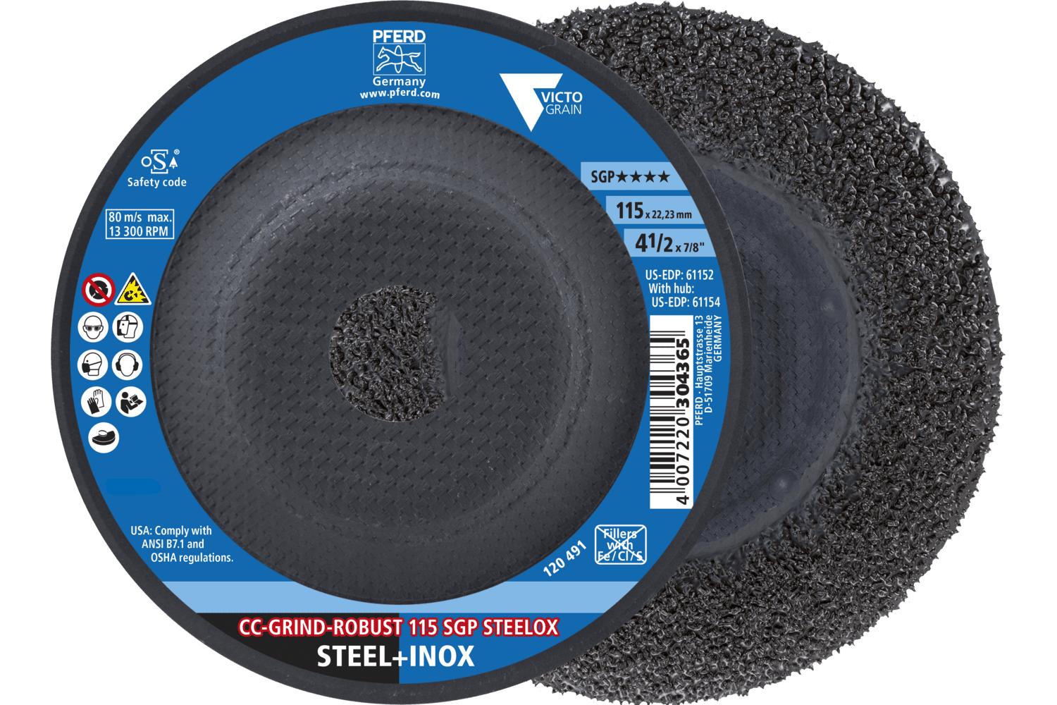 PFERD 64195126 Special Line SGP Unthreaded Grinding Disc, 5 in Dia, 7/8 in Center Hole, Ceramic Abrasive