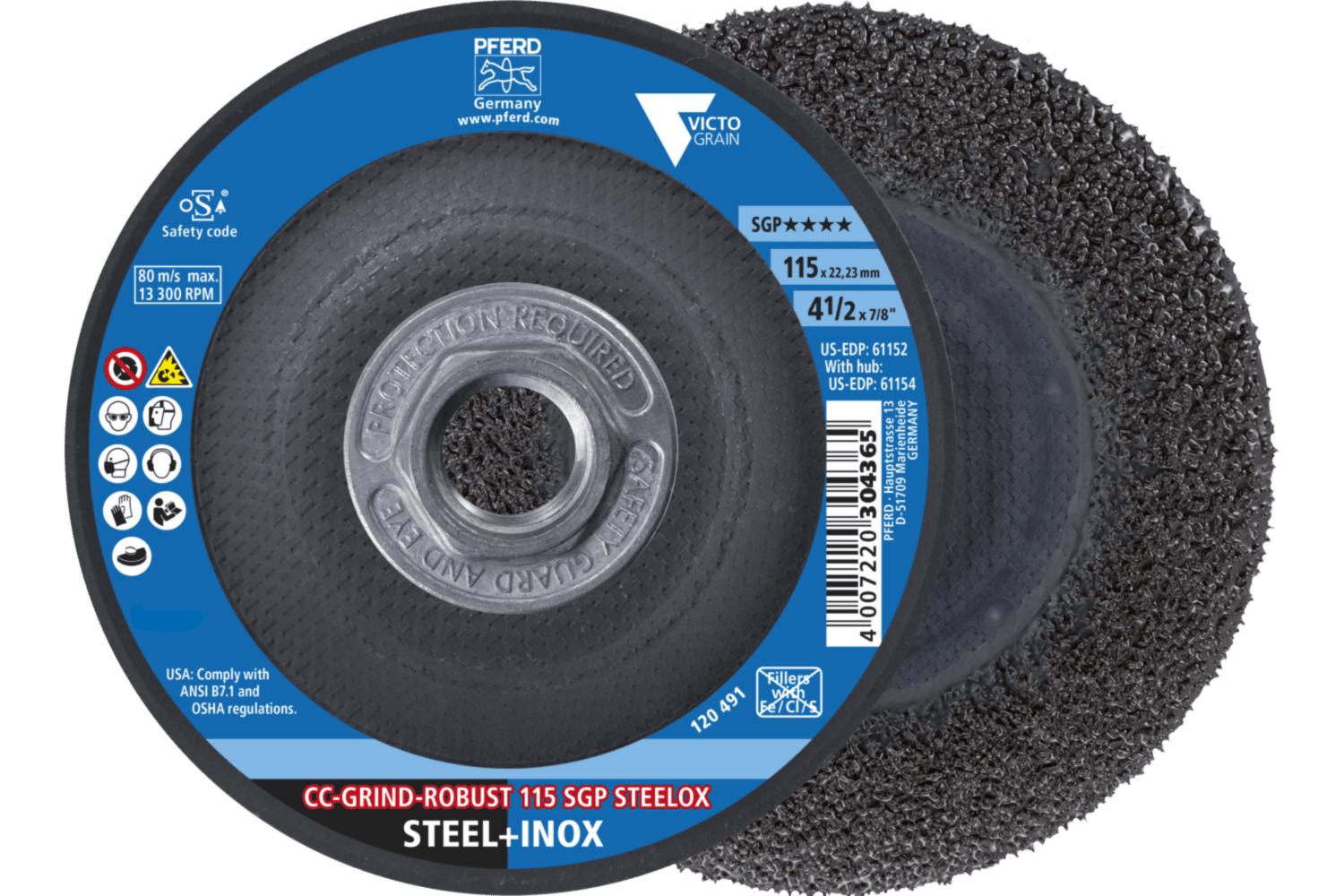 PFERD 64195120 Special Line SGP Threaded Grinding Disc, 5 in Dia, 5/8-11 in Center Hole, Ceramic Abrasive