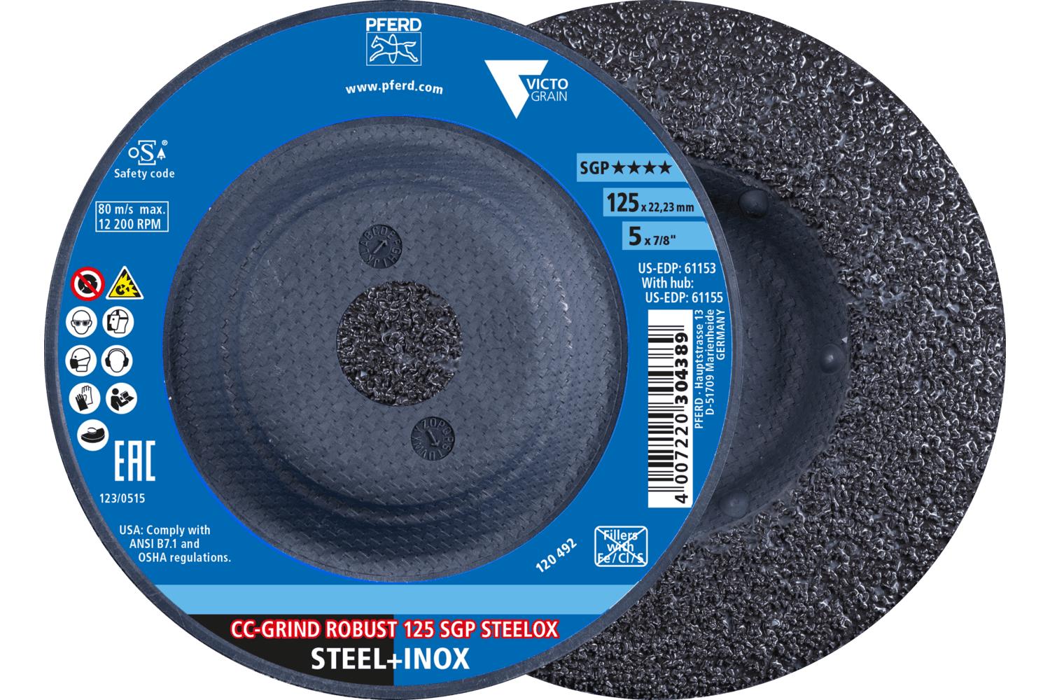 PFERD 64195119 Special Line SGP Threaded Grinding Disc, 4-1/2 in Dia, 5/8-11 in Center Hole, Ceramic Abrasive