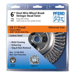 product PFERD 82166 Narrow Face Wheel Brush, 4 in Dia Brush, 3/8 in W Face, 0.02 in Dia Full Cable Twist Knot Filament/Wire, 5/8-11 Arbor Hole