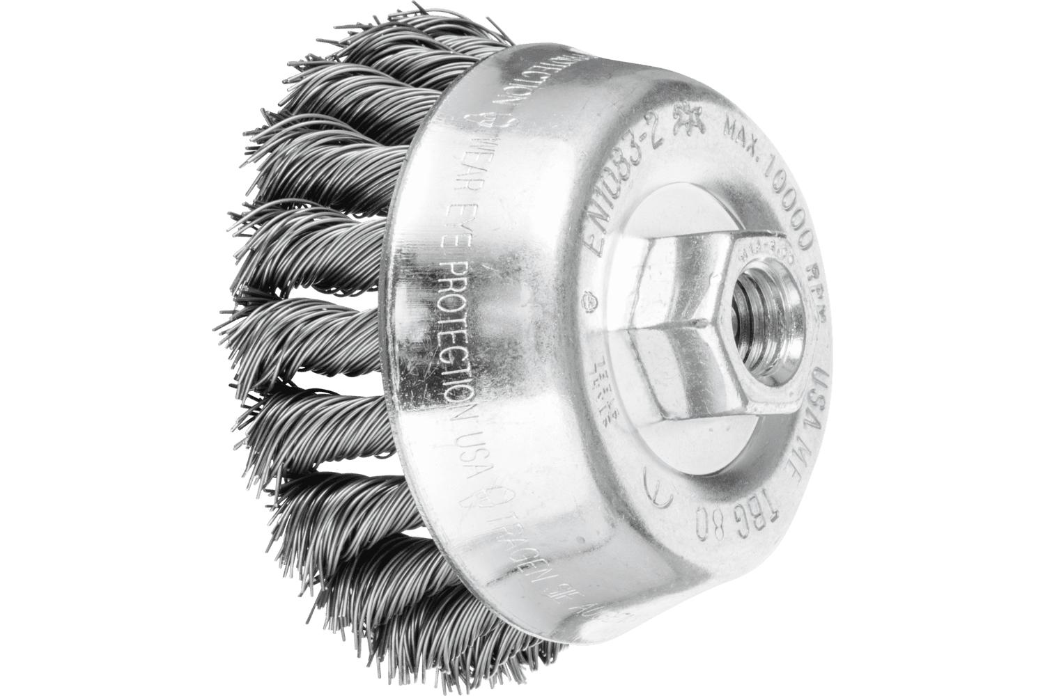 Weiler&reg; 14301V Stem Mounted Utility Cup Brush, 1-3/4 in Dia Brush, 0.0118 in Dia Filament/Wire, Crimped, Steel Fill