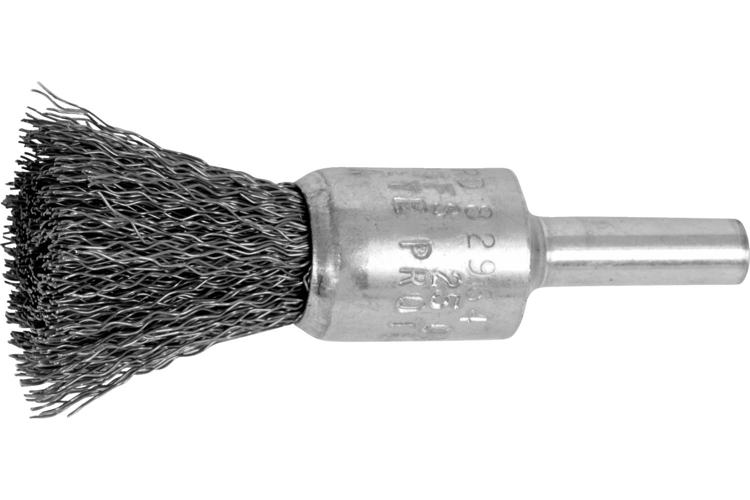 Osborn 0003008300 High Speed Solid Face End Brush, 1 in Dia Brush, Crimped, 0.005 in Dia Filament/Wire, Stainless Steel Fill, 1 in L Trim