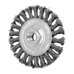 product Weiler® 08014 ST-3 Heavy-Duty Wheel Brush, 3 in Dia Brush, 3/8 in W Face, 0.014 in Dia Filament/Wire Standard/Twist Knot Filament/Wire, 1/2 to 3/8 in Arbor Hole