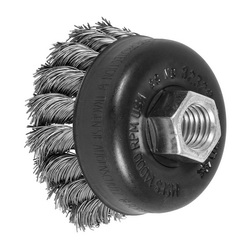 product Weiler&reg; 14301 Stem Mounted Utility Cup Brush, 1-3/4 in Dia Brush, 0.0118 in Dia Filament/Wire, Crimped, Steel Fill