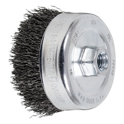 PFERD COMBITWIST® 82751 External Nut Single Row Cup Brush, 2-3/4 in Dia Brush, 5/8-11 Arbor Hole, 0.02 in Dia Filament/Wire, Standard/Twist Knot, Carbon Steel Fill