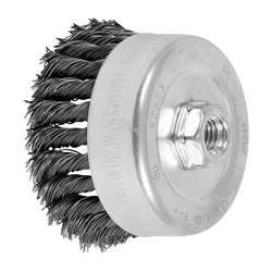PFERD 82511 External Thread Cup Brush, 4 in Dia Brush, 5/8-11 Arbor Hole, 0.02 in Dia Filament/Wire, Crimped, Carbon Steel Fill