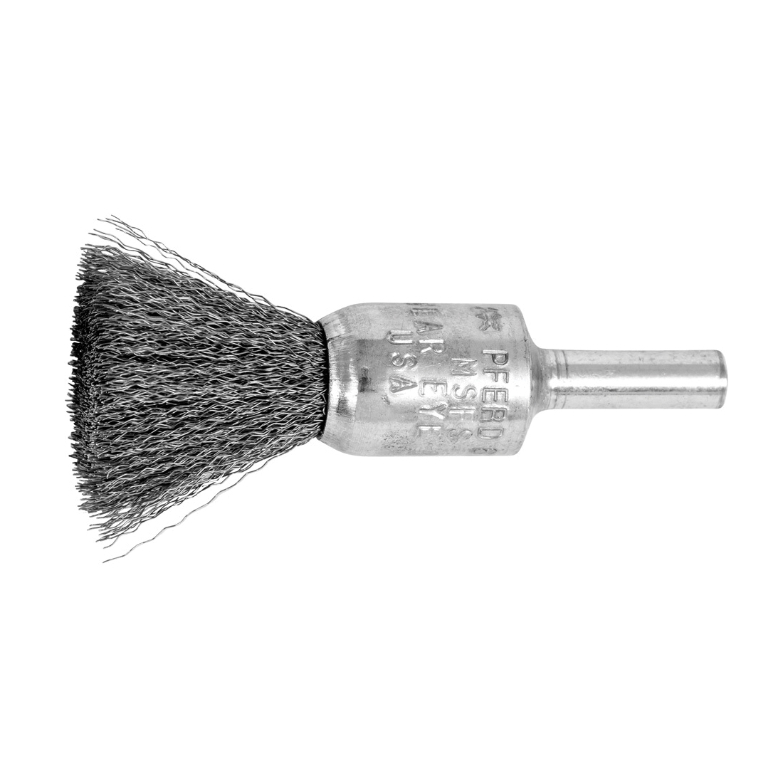 PFERD 82523 External Nut Single Row Cup Brush, 4 in Dia Brush, 5/8-11 Arbor Hole, 0.023 in Dia Filament/Wire, Standard/Twist Knot, Carbon Steel Fill