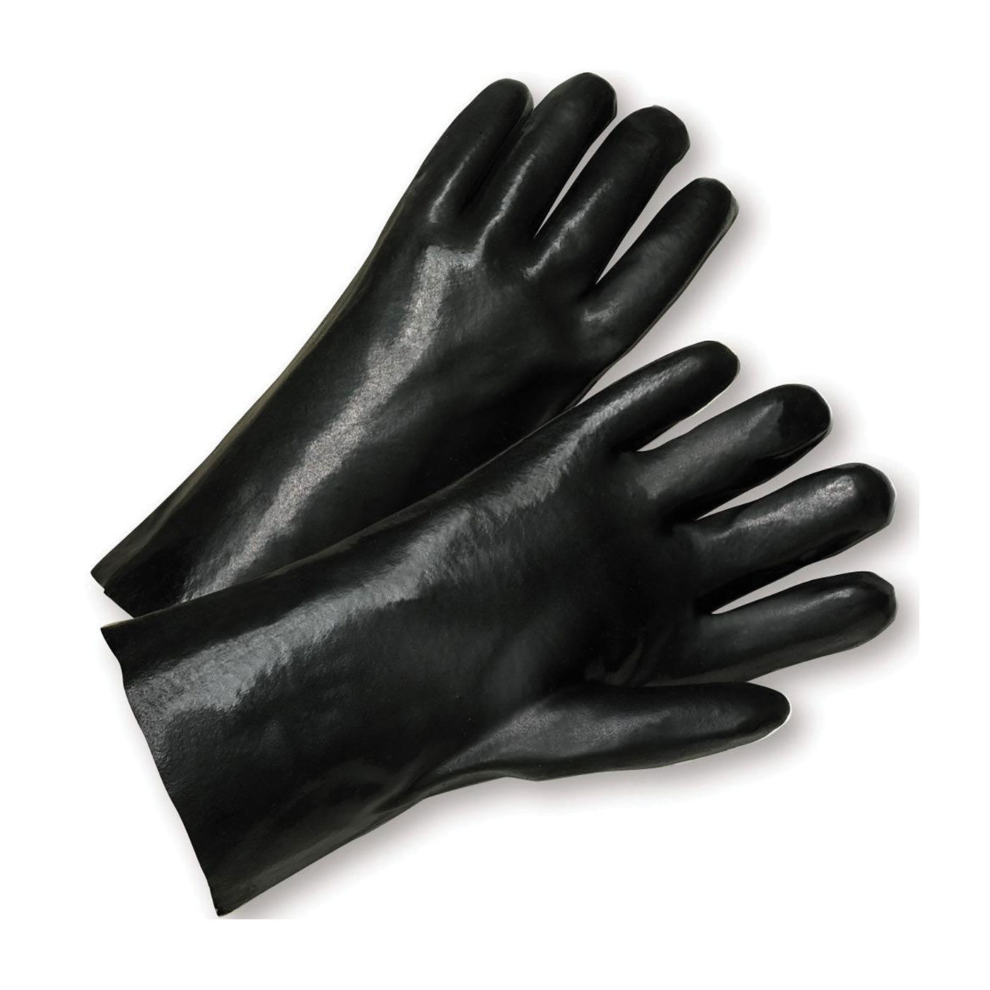 PIP&reg; 1027 Standard Chemical-Resistant Gloves, L, Pair Hand, Black, Cotton Interlock Lining, 12 in L, Resists: Abrasion, Acid, Chemical, Grease, Oil, Water and Solvent, Supported Support, Gauntlet Cuff, 43 mil THK