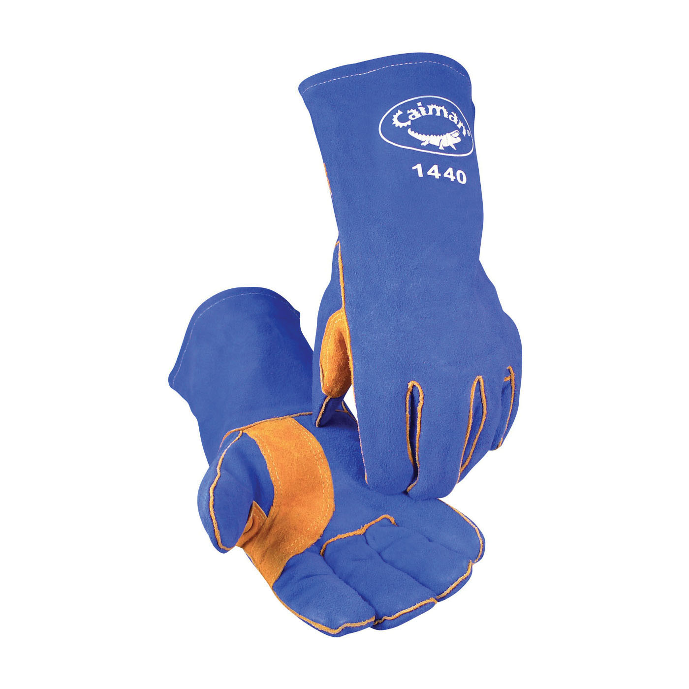 Caiman&reg; 1440 Premium Grade Welding Gloves, Kevlar&reg; Stitching/Split Cowhide Leather, Blue/Gold, Foam Lining, Slip-On Cuff