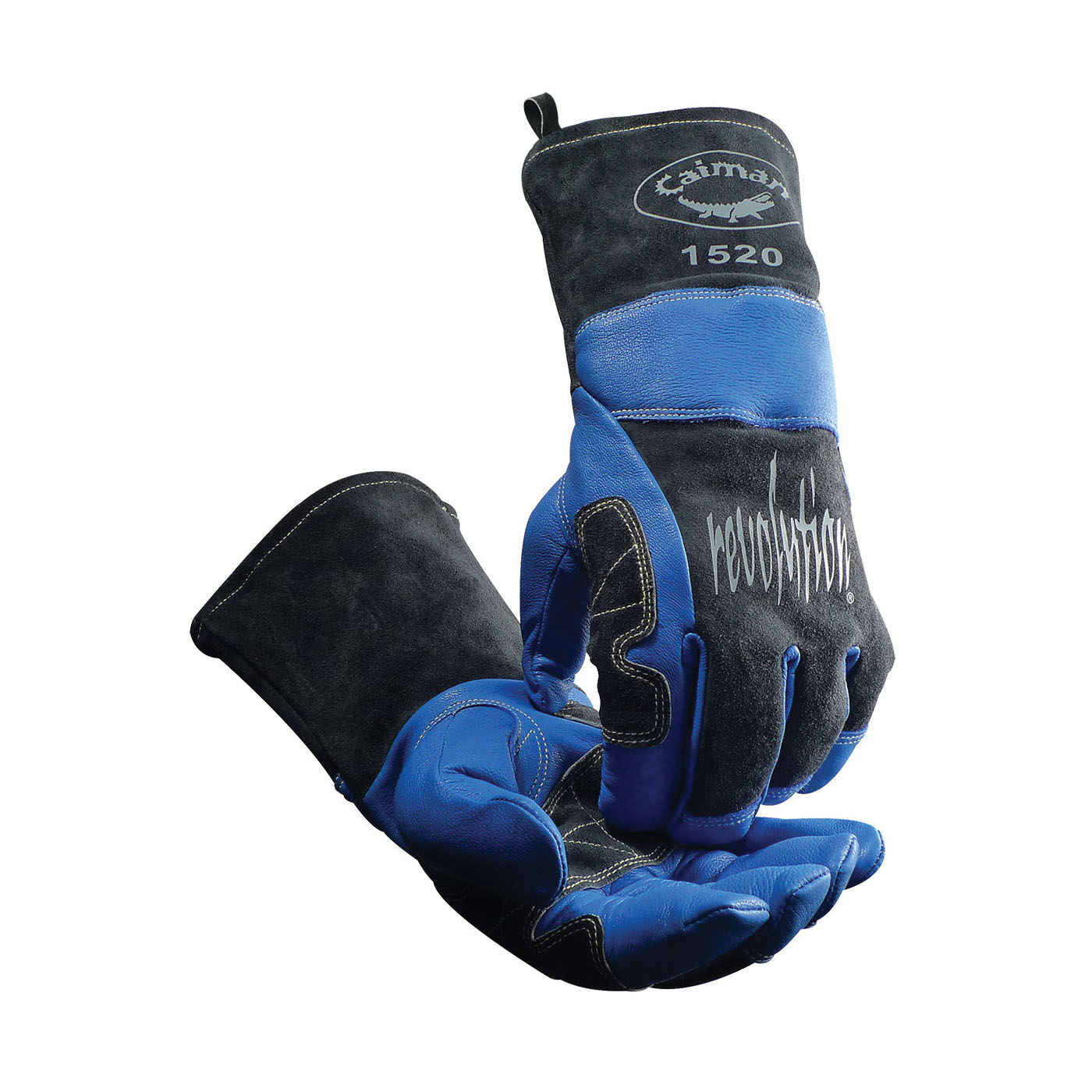 Caiman&reg; 1520 Premium Grade Welding Gloves, L, Kevlar&reg; Stitching/Split Cowhide Leather, Blue/Charcoal, Wool Lining, Gauntlet Cuff