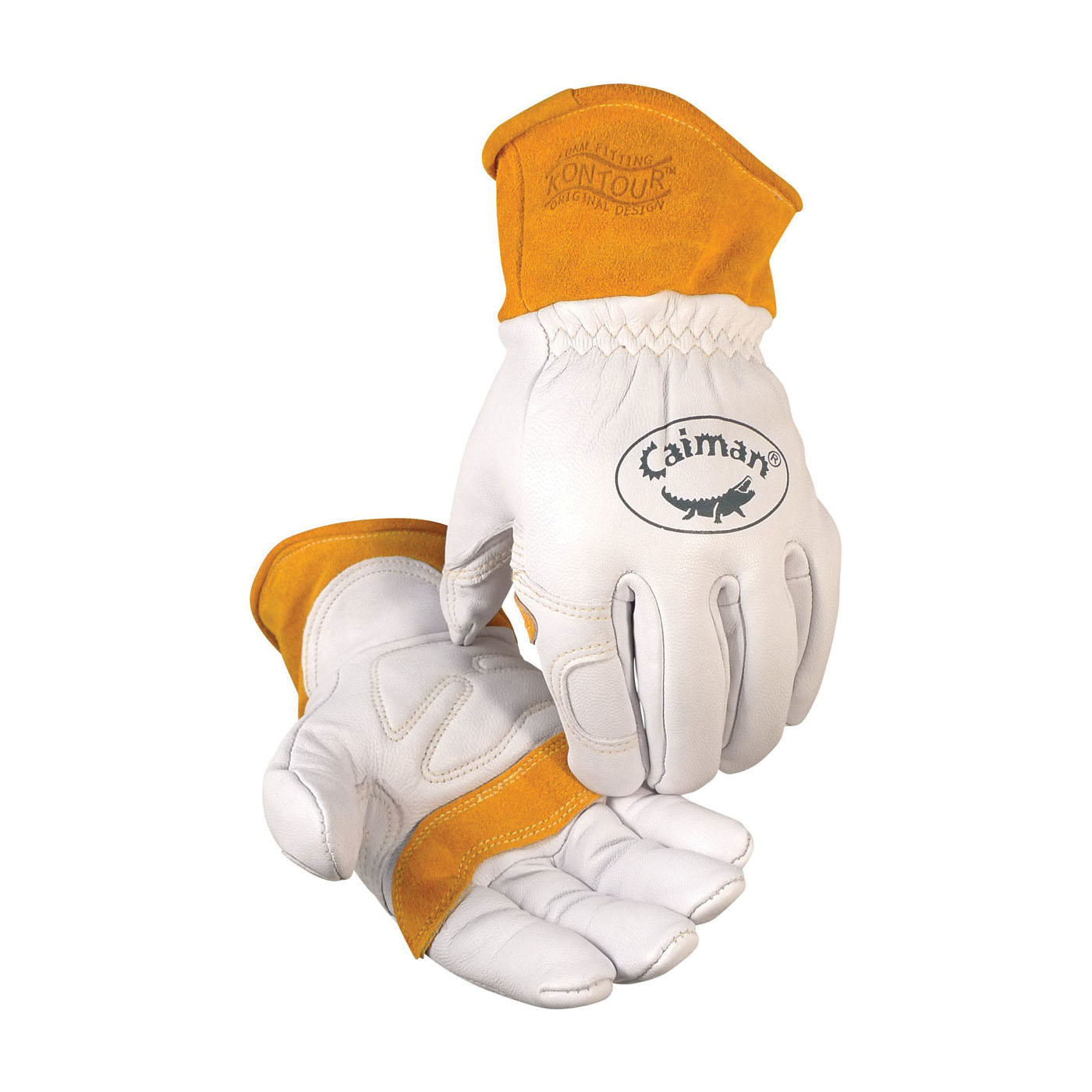 Caiman&reg; 1541-6 1541 Premium Grade Welding Gloves, XL, Grain Goatskin/Split Cowhide Leather/Kevlar&reg; Stitching, Gold/White, Para-Aramid Lining, Gauntlet Cuff
