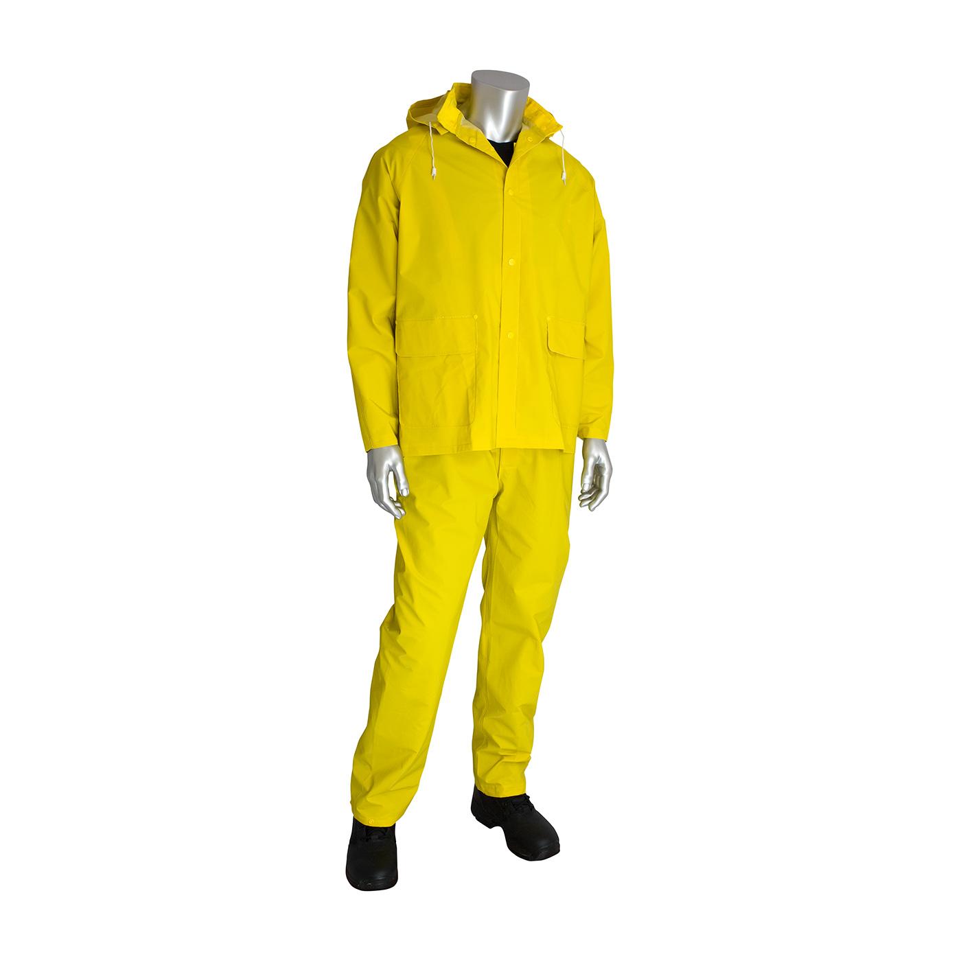 Tingley S53307.3X 3-Piece Industrial Work Suit, 3XL, Yellow, Polyester/PVC, 54 in Waist, 33 in L Inseam, Detachable Hood
