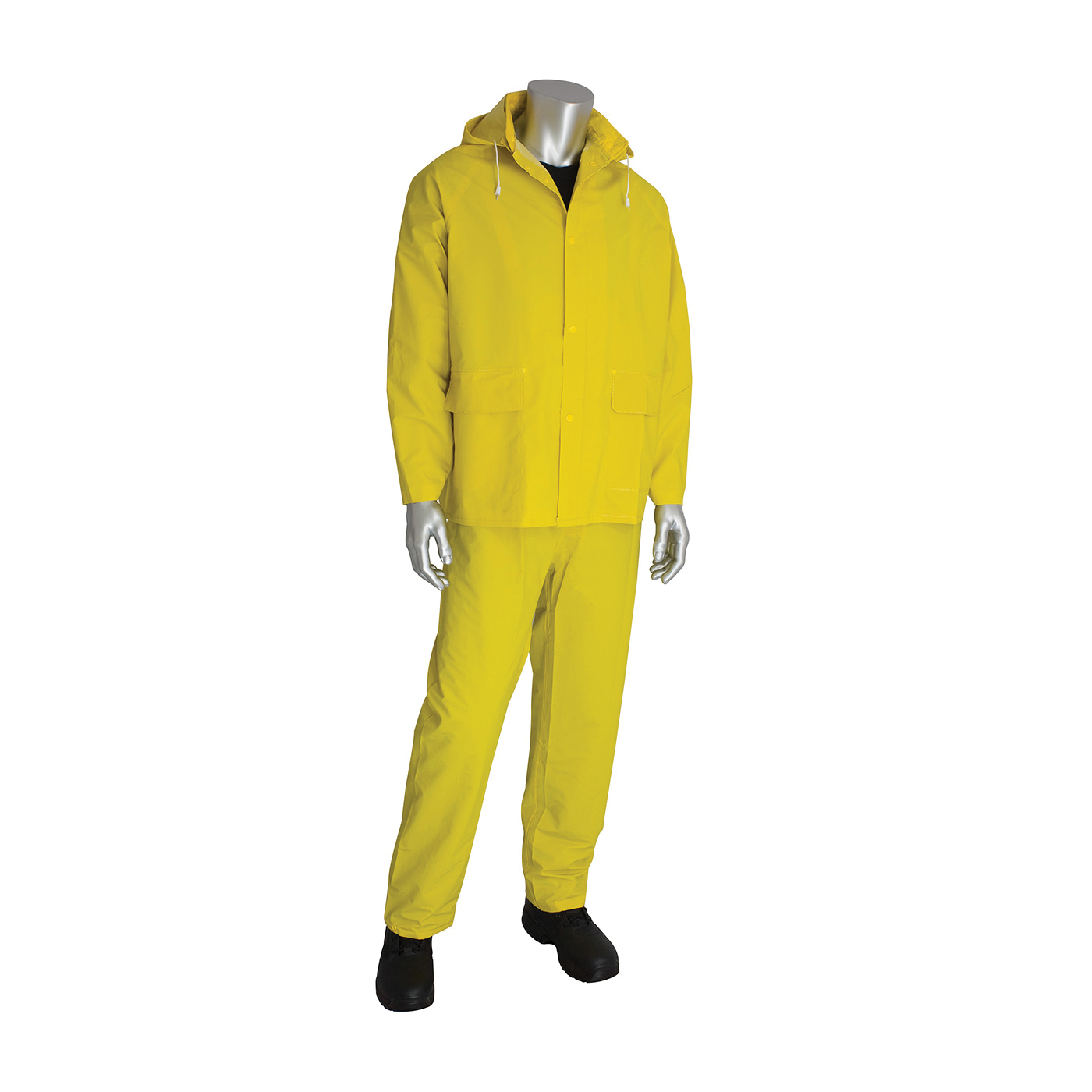 Tingley S53307.2X 3-Piece Industrial Work Suit, 2XL, Yellow, Polyester/PVC, 52 in Waist, 32 in L Inseam, Detachable Hood