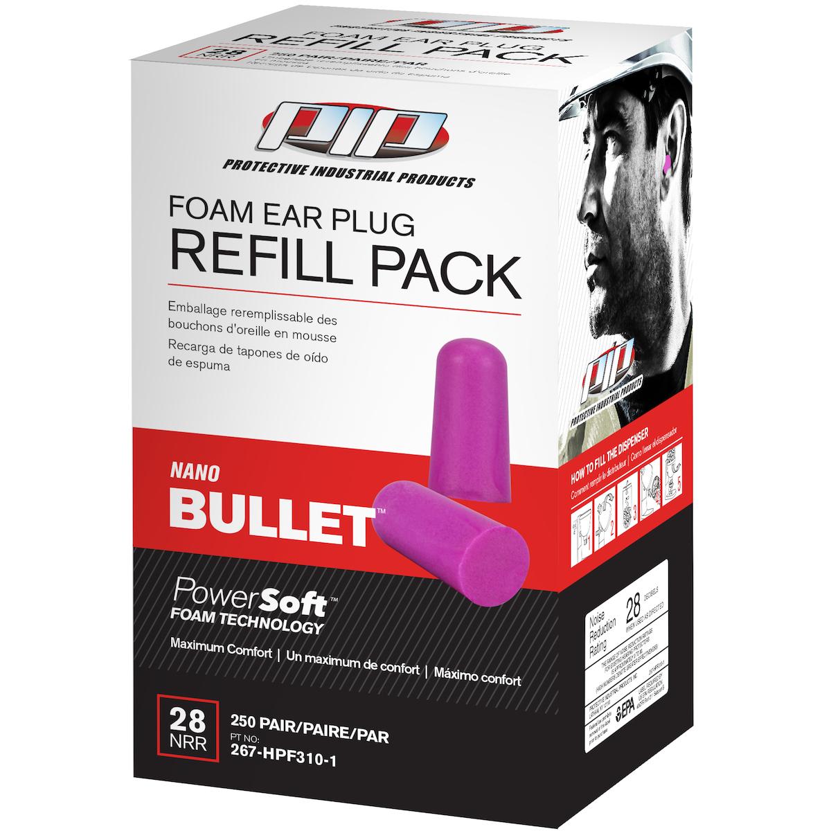 PIP&reg; Nano Bullet&trade; 267-HPF310 Ear Plug, 28 dB Noise Reduction, Bullet Shape, Disposable, Compact Uncorded Design