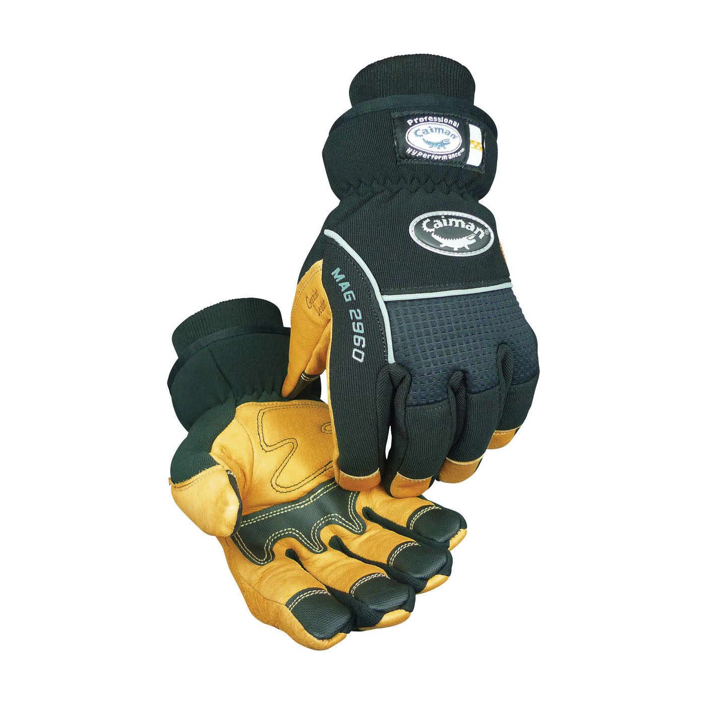 Caiman&reg; 1440 Premium Grade Welding Gloves, Kevlar&reg; Stitching/Split Cowhide Leather, Blue/Gold, Foam Lining, Slip-On Cuff