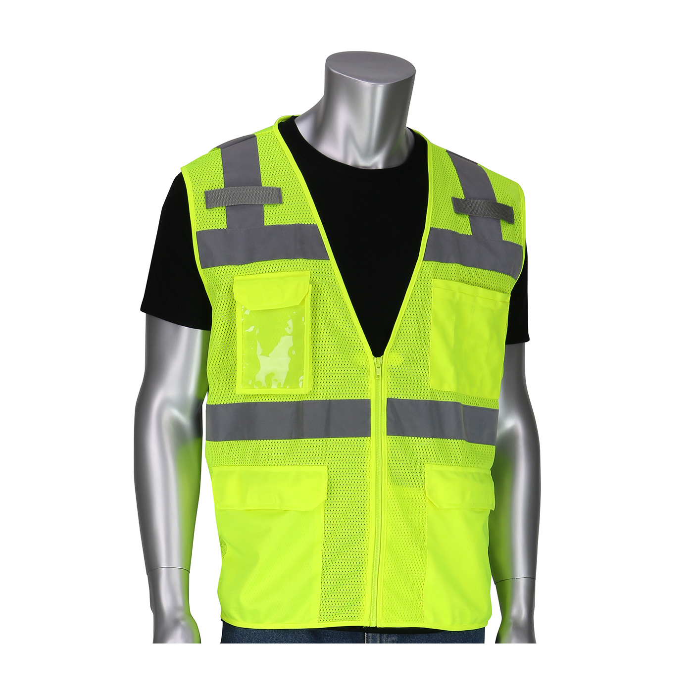 PIP&reg; 302-MVGLY-L Safety Vest, L, Hi-Viz Lime Yellow, Polyester Mesh, Hook and Loop Closure, ANSI Class: Class 2, Specifications Met: ANSI 107 Type R