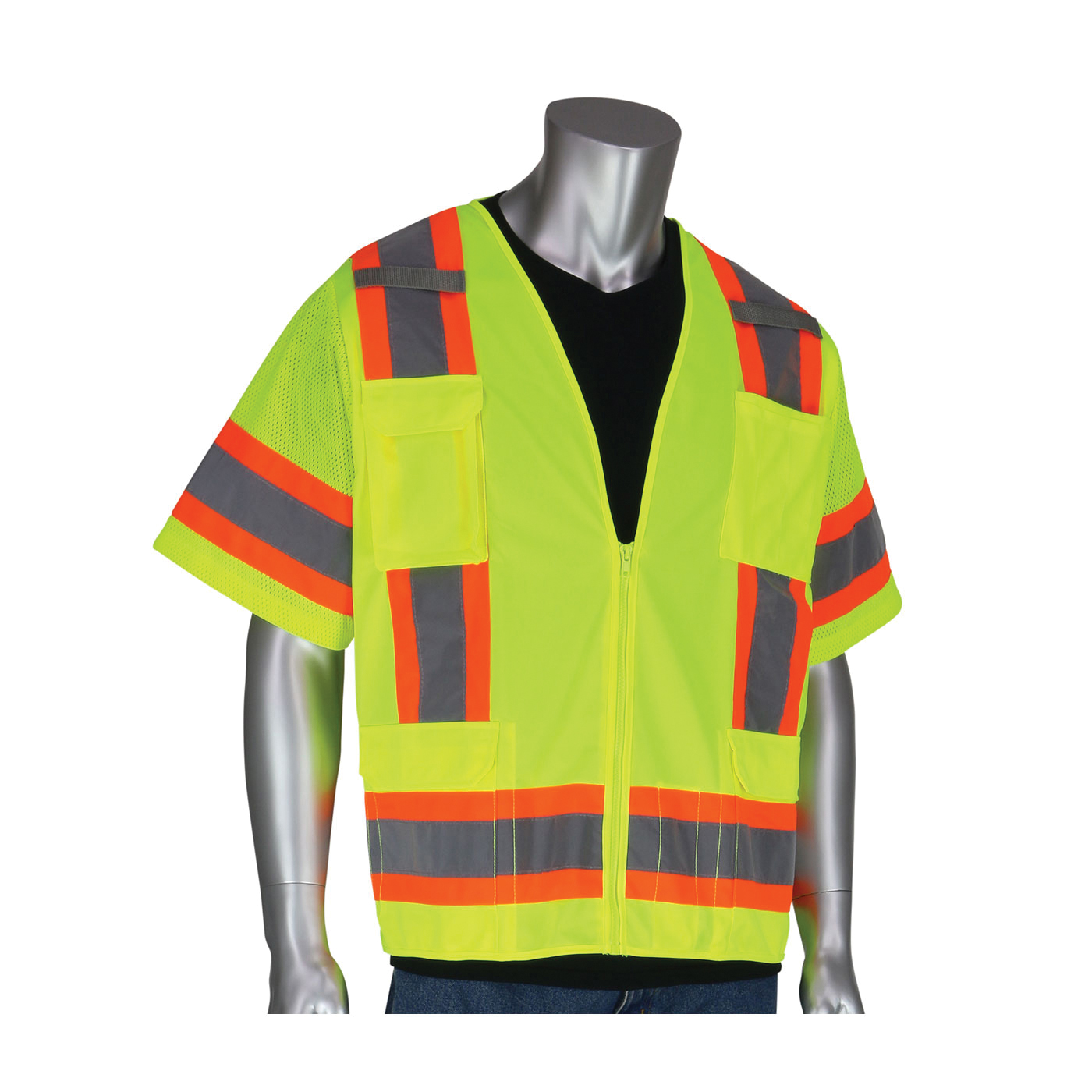 GloWear&reg; 20040 8020HL Non-Certified Standard Vest, Universal, Hi-Viz Lime, Polyester Mesh, Hook and Loop Closure
