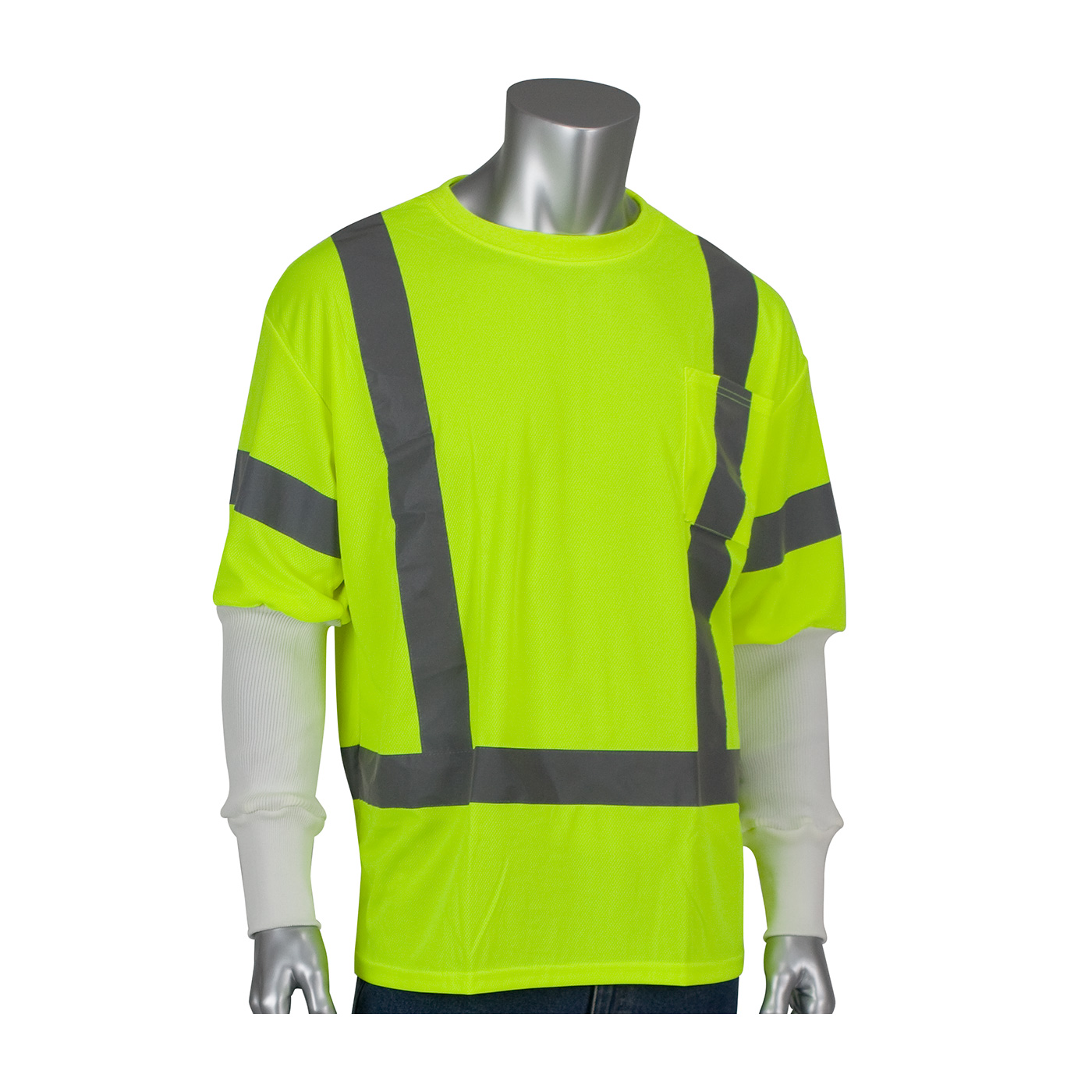 PIP&reg; 310-1100-OR/XL Long Sleeve T-Shirt, XL, Hi-Viz Orange, Bird's Eye Polyester