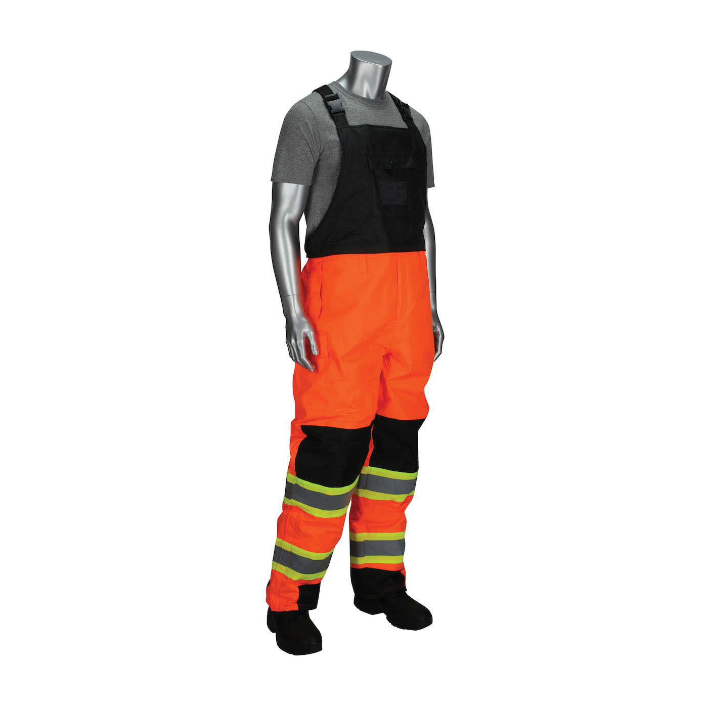 PIP® 318-1780-BK/L 2-Tone Adjustable High Visibility Insulated Removable Bib Overall, L, Black, Polyurethane/Ripstop Oxford Polyester, 45.7 in L Inseam