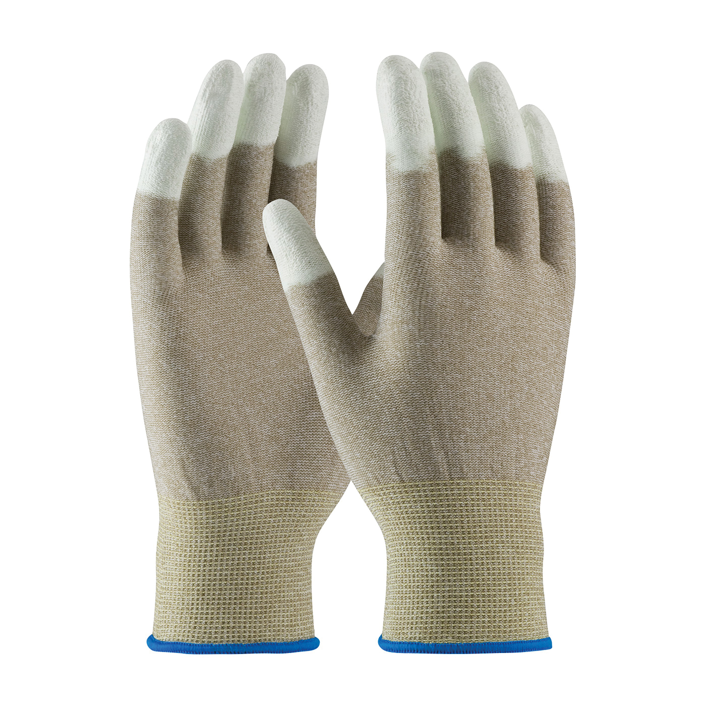 product PIP® CleanTeam® 40-6411/L Electrostatic Dissipative Antistatic Gloves, Full Finger/Seamless Style, Carbon Fiber/Nylon/Synthetic, Gray/White, Continuous Knit Wrist Cuff, PVC Dots Coating, 8.7 in L, Resists: Abrasion, Cut, Puncture and Tear, ASTM D-257:2007