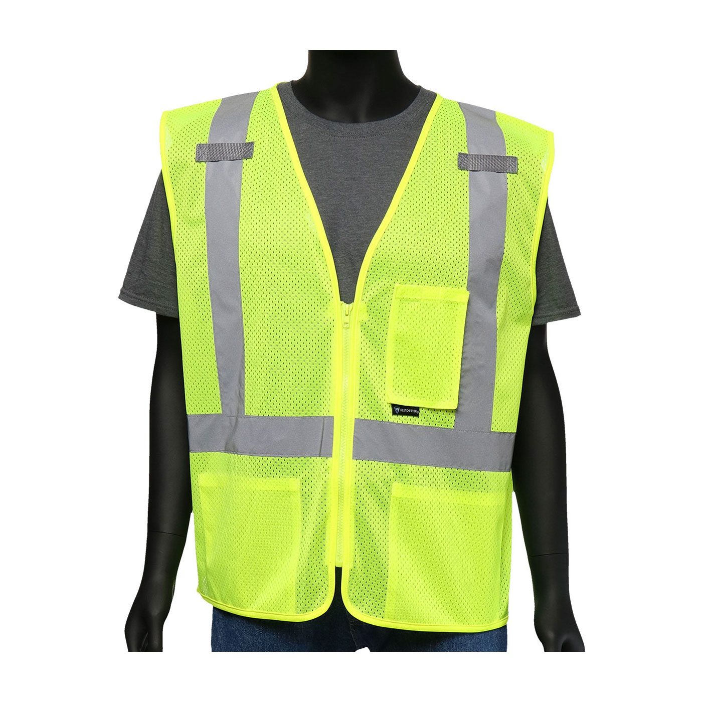 PIP&reg; 302-MVGLY-L Safety Vest, L, Hi-Viz Lime Yellow, Polyester Mesh, Hook and Loop Closure, ANSI Class: Class 2, Specifications Met: ANSI 107 Type R