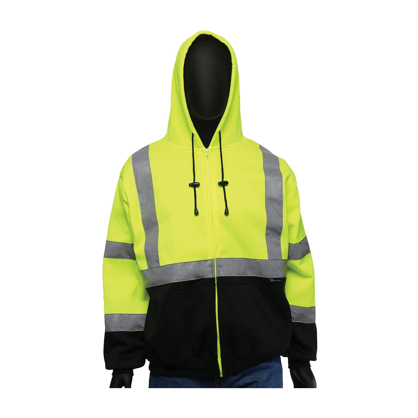 PIP&reg; 323-1330B-LY/4X Sweatshirt With Black Bottom, Unisex, 4XL, Lime Yellow, 33.1 in L, Polyester Fleece