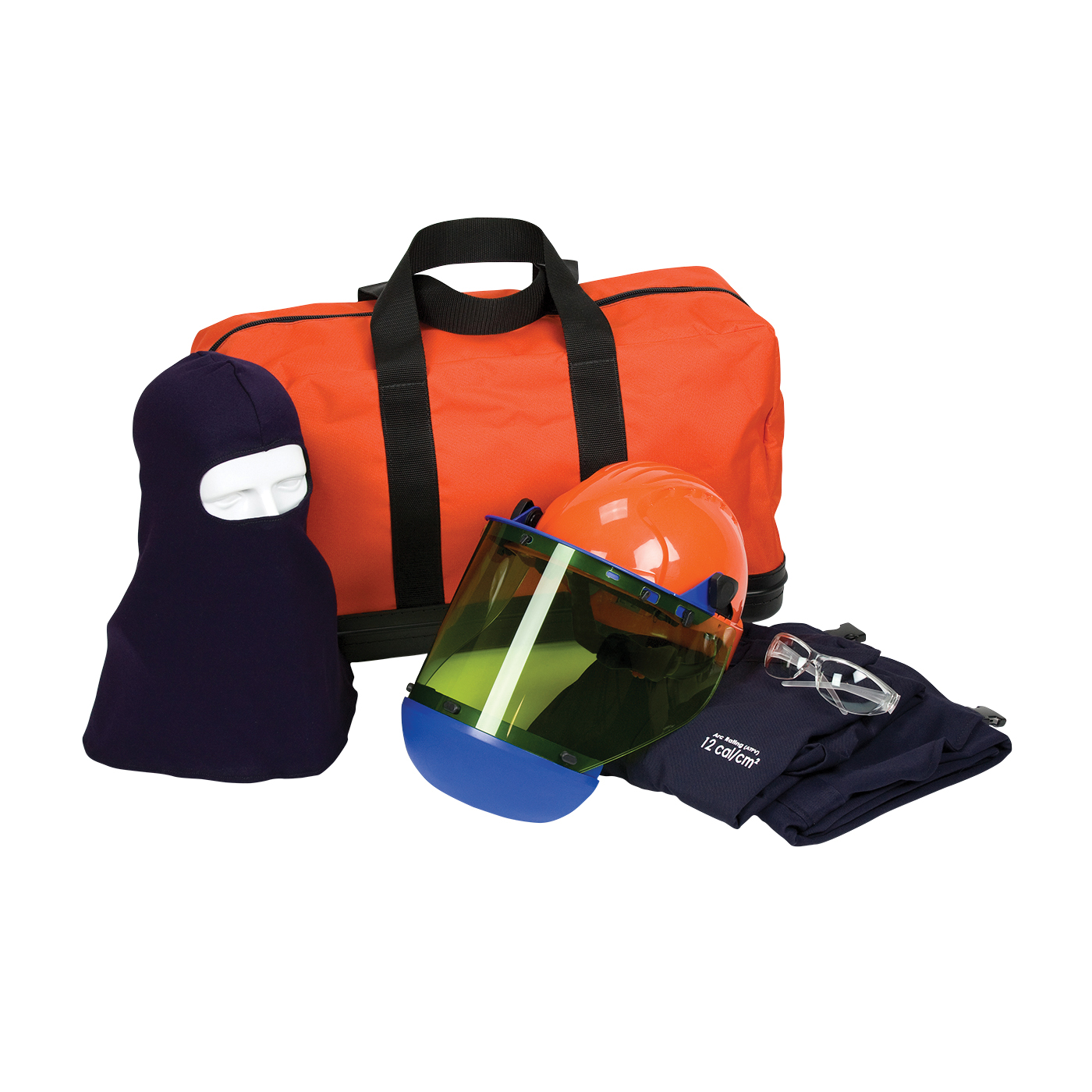 PIP&reg; 9150-52508 Arc Flash Kit, Hazard Risk Category (HRC): 2, Hood/Face Shield Max Arc Flash Protection: 12 cal/sq-cm, Garment Max Arc Flash Protection: 12 cal/sq-cm, NFPA 70E-2018, Hard Hat Head/Face Protection, Universal